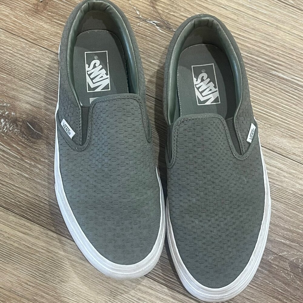 Vans Slip On Skate Shoes  - Suede Olive Green Mens Sz 9 Sneakers